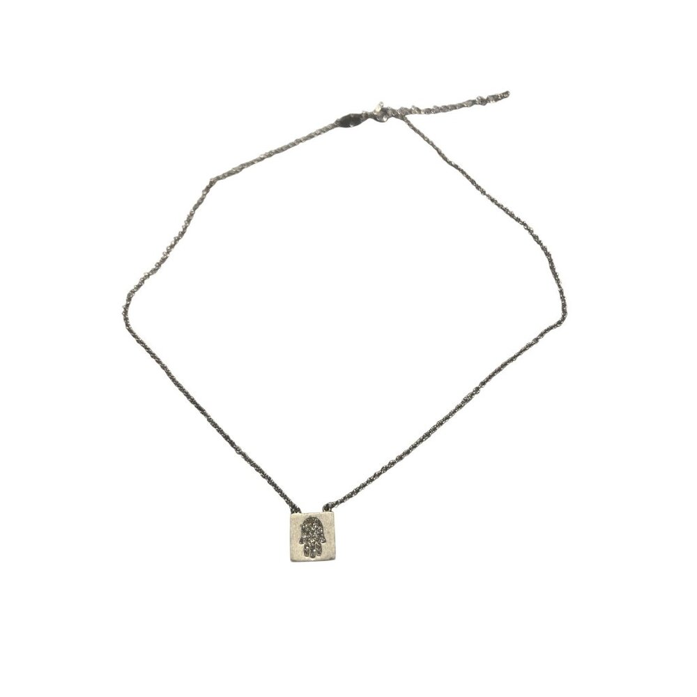 Vintage Sterling Silver Hamsa Necklace Square Pendant CZ Stones MeNU Adj 17"